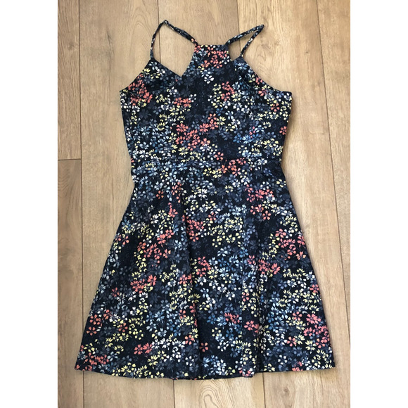 Banana Republic Dress Womens 6 Black Floral Print Sleeveless A Line Short Whimsy - Picture 2 of 9